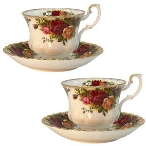 Royal Albert Old Country Roses Teacup & Saucer Set of 2 Floral Gold Bone China